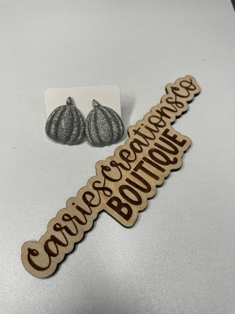 Handmade Metallic Silver Pumpkin Stud Earrings